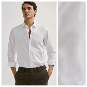 NWT. Massimo Dutti White Slim Fit Cotton Twill Shirt. Size 16,5.